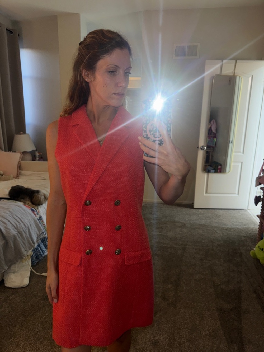Jason Wu Sleeveless Double-Breasted Red Tweed Dress Size
